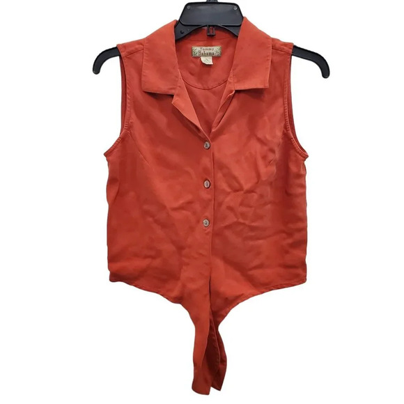 Tommy Bahama Women's Orange 100% Silk Tie Front Sleeveless Button Up Blouse Sz M - Picture 1 of 6